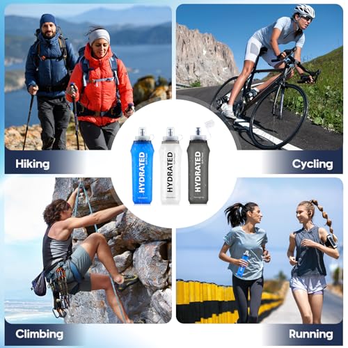 SLUXKE 3 Pack Soft Water Bottle, 25oz/750ml Flask Running Bottles for Hydration Packs, TPU Collapsible Reusable Handheld Flasks for Hiking Cycling Climbing - color: Mix 25oz