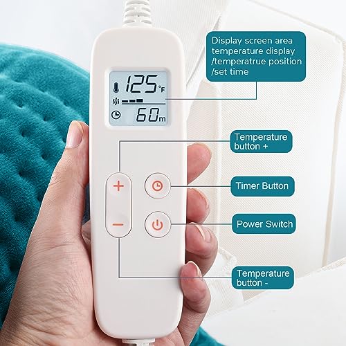 Electric Heating Pad for Back: VAAGHANM 33" x 17" Extra Large Heat Pad for Shoulder & Neck & Back - 6 Temperature Settings & Auto Shut-Off Timer - color: Blue