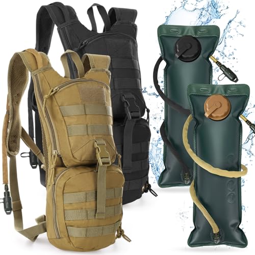 Liliful 2 Set Tactical Hydration Backpack with 3l TPU Water Bladder Tactical Molle Water Backpack Hydration Pack for Men Women Hiking Biking Running Climbing