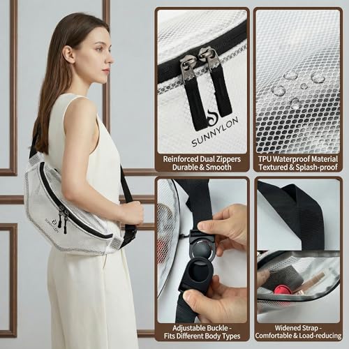 TPU Clear Stadium-Approved Fanny Pack with Wide Adjustable Strap & Reinforced Zippers,Water-Resistant Small Clear Crossbody bag Women & Men,Waist Bag for Festivals, Concerts,Travel & Beach - color: Clear