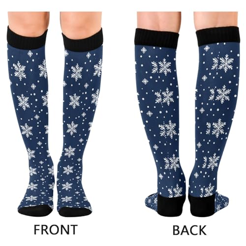 Snowflake Red Christmas Compression Sock for Women Men Funny Support Knee High Socks Running,Nurses,Travel - color: Blue Snowflake