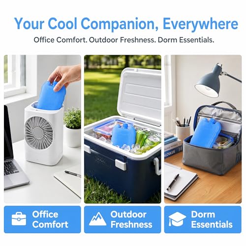 6Pcs Portable Air Conditioner Ice Packs, Reusable Blue Freezer Ice Cubes for Cooling Fan Holder Compact Packs for Outdoor Camping Party and Indoor Use