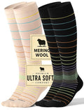 Silky-Soft Merino Wool Compression Socks 15-20 mmHg for Women & Men 2 Pairs - color: 2 Pairs - Classic Stripes, size: Small-Medium