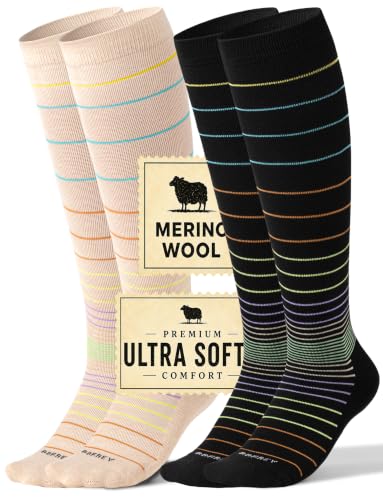 Silky-Soft Merino Wool Compression Socks 15-20 mmHg for Women & Men 2 Pairs - color: 2 Pairs - Classic Stripes, size: Large-X-Large