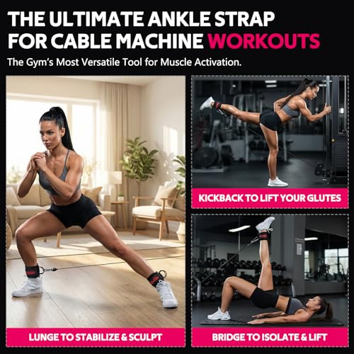 Ankle Straps for Cable Machines, Leg Straps for Glute Kick Back Accessories - color: Black