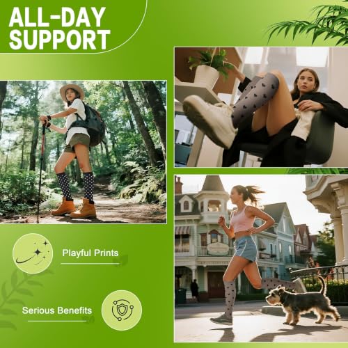 6 Pairs 20-30 mmHg Knee High Compression Socks, Unisex, Running, Travel - color: C-point, size: Small-Medium