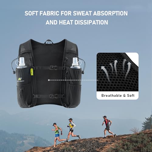 N NEVO RHINO Running Vest 5L, Hydration Vest with 2 TPU 500ml Soft Flask - color: black, size: Medium
