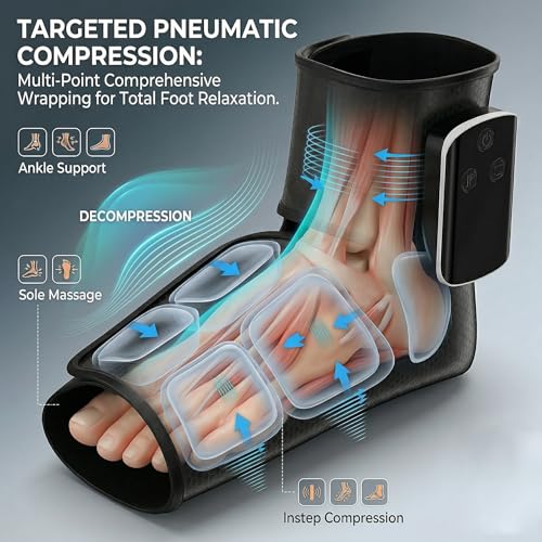 Cordless Air Compression Foot and Ankle Massager with Heat, 2 Pack - color: Black-2pc