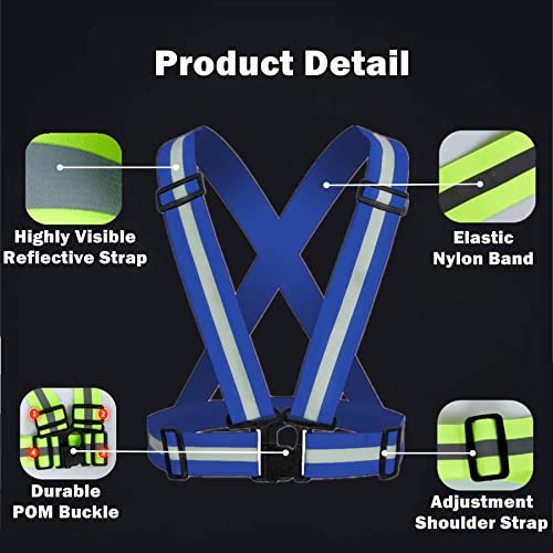 Reflective Vest, High Visibility Safety Vest Straps Reflective Gear for Night Running Walking Cycling for Men Women Kids - color: Blue
