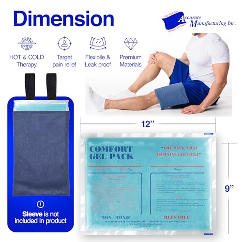 Flexible Reusable Gel Packs for Neck, Wrist, Arm, Back and Shoulder Pain Relief - Versatile Hot or Cold Gel Packs for Injuries, Sore Muscles or Toothache Pain Relief, Blue, 9" x 12", 1 Pack - size: 9"x12"- 1 Pack