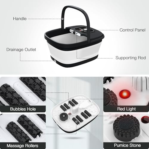 HOSPAN Collapsible Foot Spa, Foot Bath Massager with Heat, Bubble & Massage - color: Black