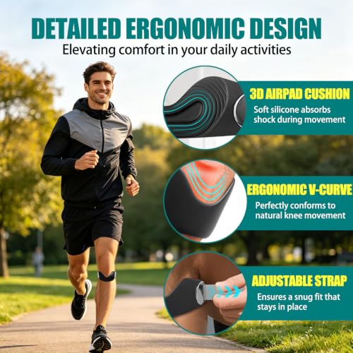 Patellar Tendon Support Strap 2 PCS, Adjustable Non-Slip Patella Band Stabilizer Silicone Knee Brace for Hiking, Running, Basketball, Squats, Jumpers Knee, Tendonitis (Black)
