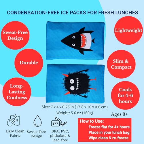 Yumbox Sweatproof Lunch Ice Packs for Kids (Monster Shark) - color: Monster Shark