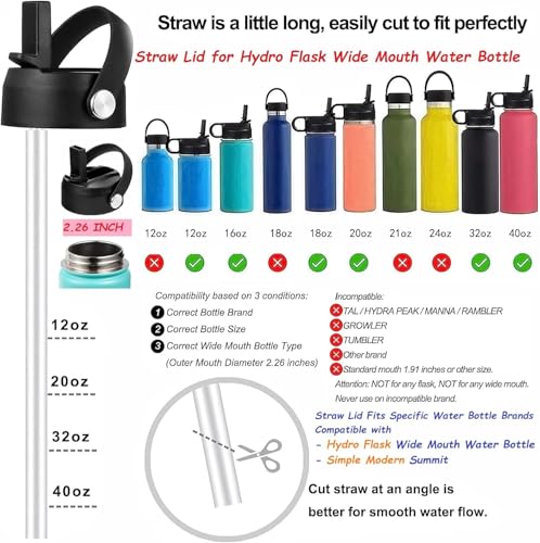 Straw Lid for Hydro Flask Wide Mouth Water Bottle 32 40 OZ.Lids with Straws Replacement Cap Fits 12,16,20 oz Hydro Coffee Flasks, Flip Top Flex Handle, BPA-Free Sports Accessories Cover (Laguna Blue) - color: Laguna Blue