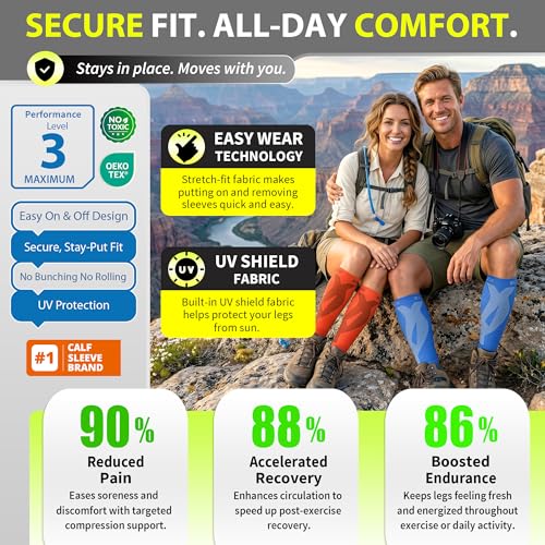 BLITZU Calf Compression Sleeves, Footless Compression Socks for Men & Women - color: Blue, size: Large/X-Large