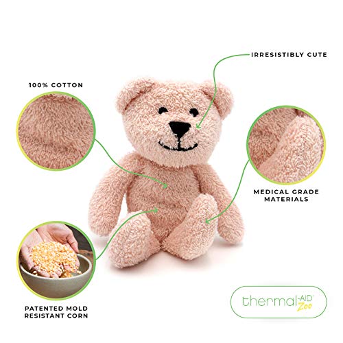 Thermal-Aid Zoo Mini — (Bella the Pink Bear) — Mold-Resistant, Washable Hot & Cold Pack for Kids — Heating and Cooling Pad with Natural Corn Filling — Reusable Plush Toy - size: Mini Pink Bear