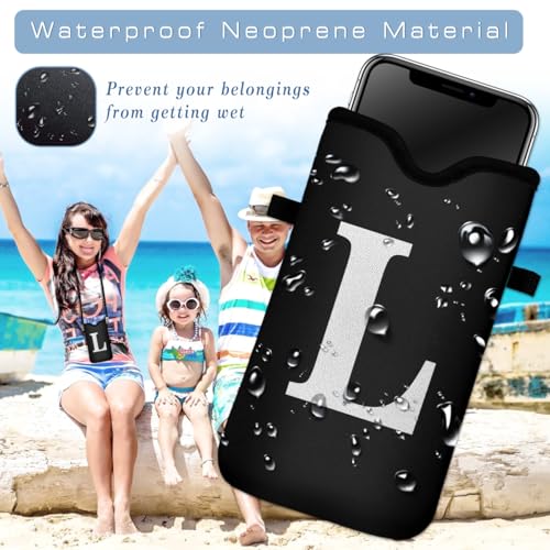 Men Women Universal Neoprene Cell Phone Pouch Sleeve 7.5 X 4.3 in Smart Mobile Protection Case Bag with Crossbody Strap/Neck Lanyard Privacy Case Covers Letter L