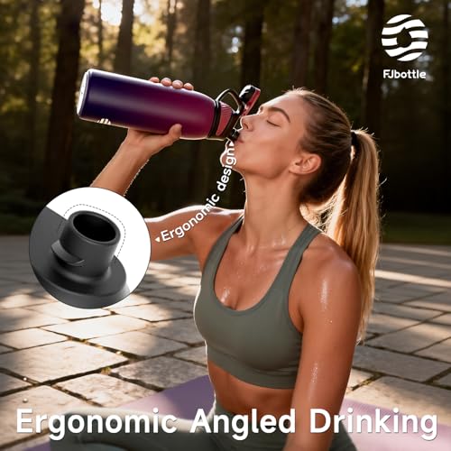 Fjbottle 50oz Stainless Steel Insulated Water Bottle No Straw Spout Lid - color: Black-Purple, size: 50 Ounces