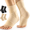 Low-Profile Ankle Braces for Women & Men, Customizable Ankle Compression Sleeve w/Wide Strap, Foot Support Wrap for Plantar Fasciitis Pain Relief, Achilles Tendonitis, Sprain, Beige, 1 Pair, S