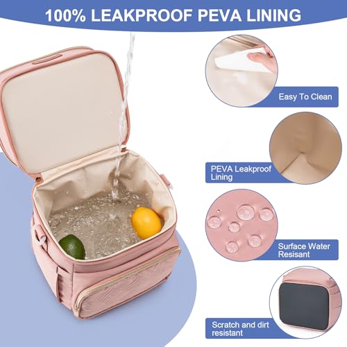 Breastmilk Cooler Bag with Ice Pack Fits 6 Baby Bottles Up to 9 Ounce, Double Deck Leak-Proof Baby Bottles Bag with Shoulder Strap for Nursing & Working Mom, - color: Pink with pocket