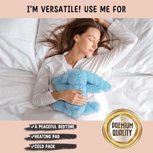 Bunny Microwavable Stuffed Animal – 1.5 lb Unscented Heating Pad Plush, Soft Cozy Bunny Toy for Relaxation and Comfort, Gift for Women, Girls, Adults & Kids by Happy Fuel, Blue - color: Blue Bunny
