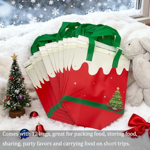 12Pcs Christmas Disposable Insulated Lunch Bags Thermal Cooler Bag Delivery - color: Red Green and White, size: 9.45"(H) x 9.45"(L) x 5.91"(W)