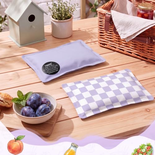VIHOSE 2 Pcs Ice Packs for Lunch Box Bag - color: Purple, style: Checkerboard