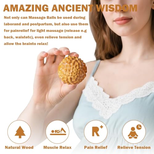 2pcs Wooden Massage Balls for Labor, Acupressure & Hand Massage