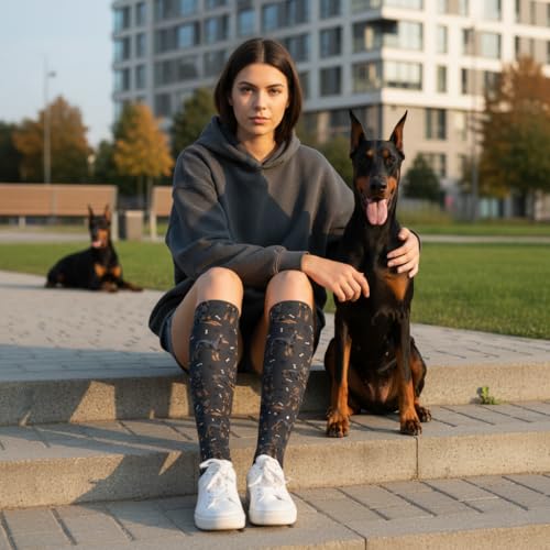 Cute Dog Compression Socks Women Men, Dog Lover Gift - color: Doberman