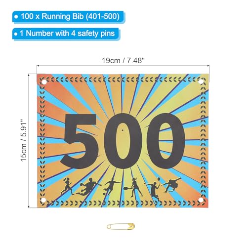 PATIKIL Tearproof Running Bib Numbers, Wheat Ears Waterproof Race Competitor Numbers with Safety Pin for Marathon Sports Game Competition Runner - style: 401-500