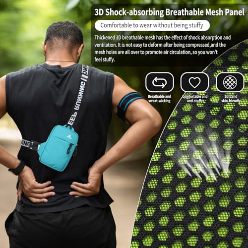 Peicees Mini Crossbody Sling Bag Chest Bag Dual Pocket Water Resistant Fanny Pack Running Phone Holder for Men Women Workout Travel, Lake Blue - color: Lake Blue