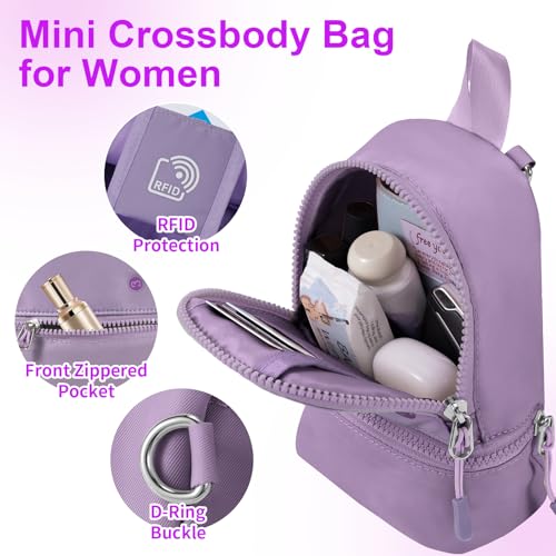 Babysun Mini Backpack Keychain Wristlet Pouch Small Change Coin Purse Cute Zipper Wallet With 3 RFID Card Slots For Women/Men Airpods Cosmetics - color: Purple-L