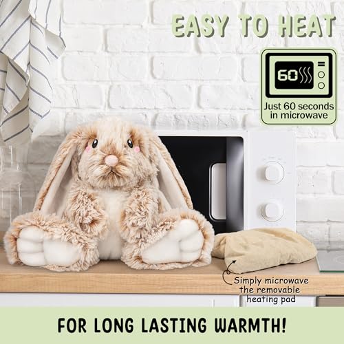 Bunny Microwavable & Weighted Stuffed Animals - 1.5 Lbs Unscented Heating Pad for Period Cramps Pain Relief and Anxiety, Cute Bunny Plush Toys Gifts for Women Girls Adults and Kids by Happy Fuel - color: Bunny
