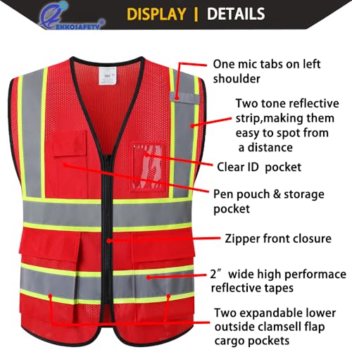 Hi Vis Reflective Safety Vest for Men Women,EK175,Red,L - color: Red, size: Large