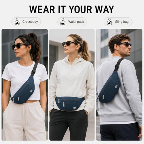 Entchin Water-Resistant Fanny Pack, 4-Zipper Belt Bag - color: Blue