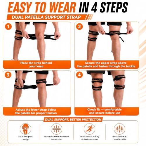 1Pack Orange Dual Patella Knee Strap, Knee Pain Relief Support - color: Orange