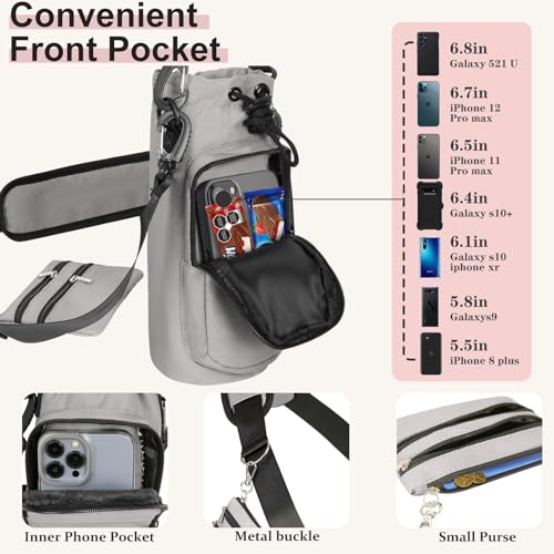 Insulated Water Bottle Carrier with Adjustable Strap - 25/32/40 oz Water Bottle Crossbody Bag with Small Purse for Hiking, Gym, Travel - color: Grey