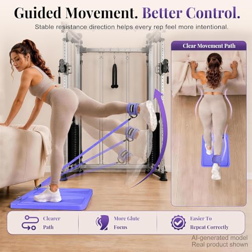 Glute Workout Equipment, Ankle Resistance Bands with Cuffs & Fabric Bands Set for Women, Exercise Board for Kickbacks,Glutes, Hip Thrusts, Thighs & Legs Workout,Portable Home Gym Fitness