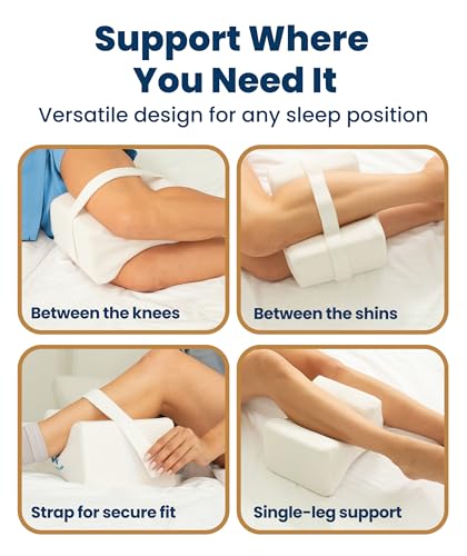 Everlasting Comfort Memory Foam Knee Pillow for Side Sleepers – Sciatica Pain Relief Pillow, Removable Strap Support – Leg Pillows for Sleeping Alignment, Knees, Back & Hip Cushion - size: Standard