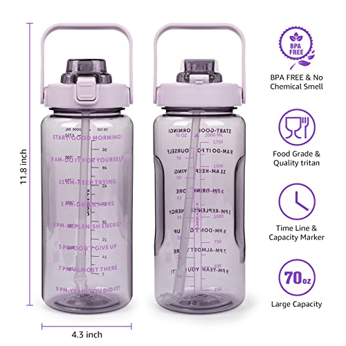 Half Gallon Water Bottle with Sleeve, 64OZ Motivational Water Bottle - color: Purple