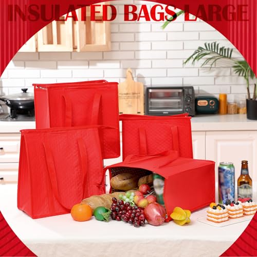 10 Pack Large 18L Insulated Grocery Bag Bulk Zippered, Red - color: Red