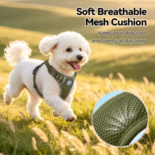 PoyPet Mesh Dog Harness, Reflective Breathable Puppy Vest for Small Dogs - color: Military Green, size: S