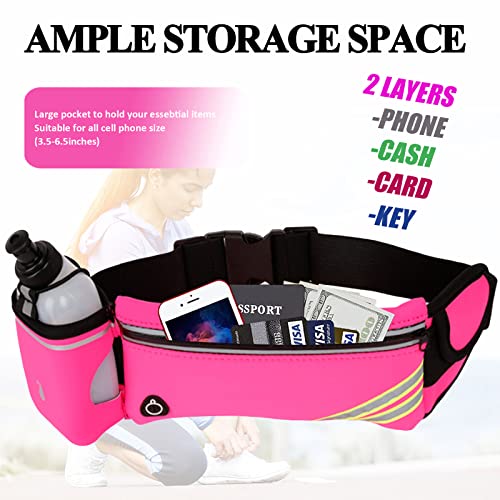 Running Belt Bag with Water Bottle,Waterproof Fanny Pack for Women Men,Waist Bag Fit Hiking Cycling Walking Workout Jogging Runners Pouch Phone iPhone 17 16 15 14 13 12 11 Pro Max Xs 16e Xr Plus Pink - color: 03-Pink