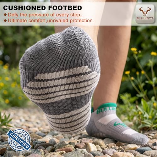 BULLIANT Men Cushioned Compression Nylon Ankle Running Socks No Show 6Pack - color: 6pairs-gray Heather 8627, size: 5-7