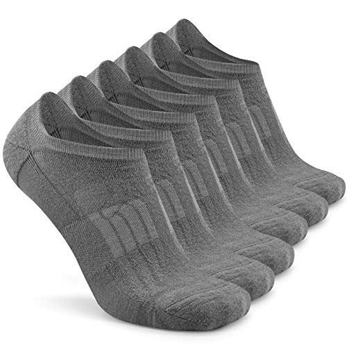 Busy Socks No Show Thin Merino Wool Blend Running Socks with Non-Slip Grips - color: 6 Pairs Medium Grey, size: Large-X-Large