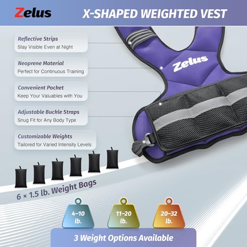 ZELUS Weighted Vest for Men Women,Adjustable 4-32lb Vest, Removable Weights - color: Violet, size: 11-20 lb.