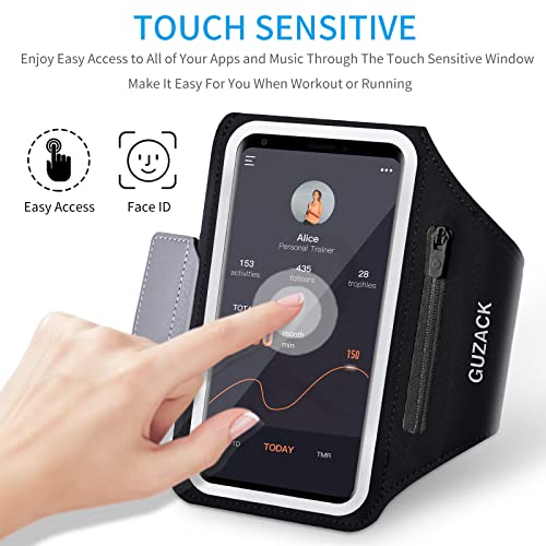 GUZACK Running Armband with Zipper Pouch, Running Phone Holder,Up to 6.9" - color: Black Zipper, size: M