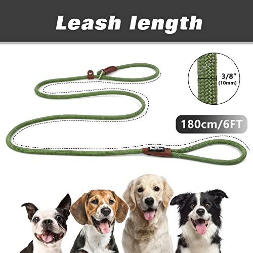 PetiFine Slip Lead Dog Leash Reflective, 6FT x 3/8" Heavy Duty Slip Leash - color: Green, size: 3/8" x 6 FT