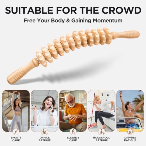 Wooden Cellulite Massage Roller for Legs and Thighs - Handheld Fascia Blaster Tool for Muscle Relief, Lymphatic Drainage & Body Sculpting - Anti Cellulite Massager for Women and Men - 12 Wheel - color: Wooden White