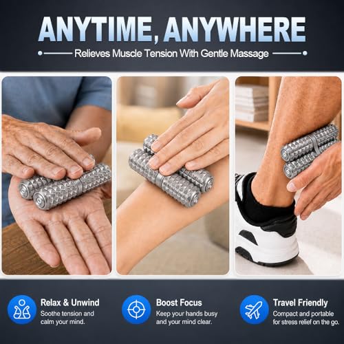 Handheld Fidget Toy, Metal Hand Roller Thumb-Press Massage Style Pain for Adult Relieve Stress Anxiety Tension, Office Travel Classroom, Novelty Gifts for Friends - Sliver